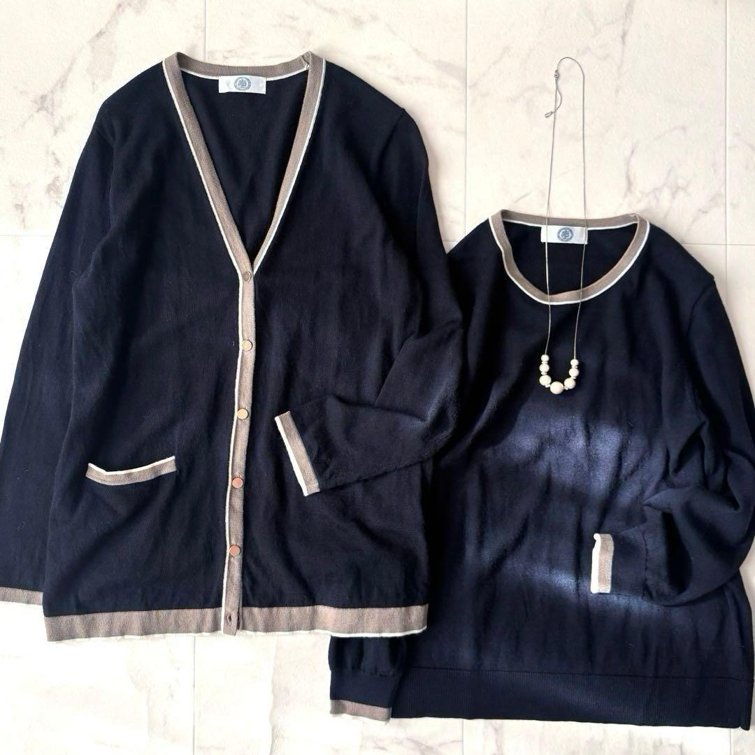 J.PRESS ジェイプレス トリムツインニット アンサンブル 長袖 ネイビー