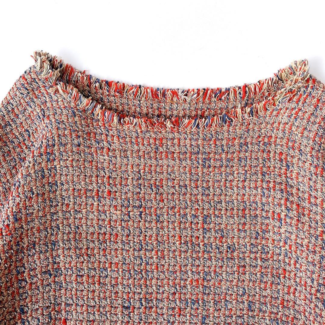 美品⁑45rpm コットンツイードロングワンピース　Aライン　フリンジ　レッド