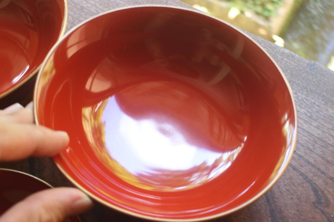 デッドストック！上質金縁朱漆に極上宝珠龍蒔絵の映えるお椀2点（検輪島塗京塗懐石椀