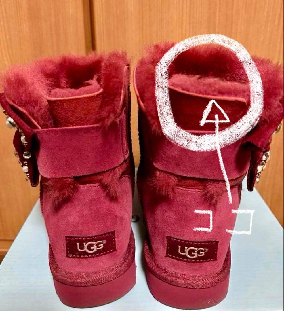 UGG バーガンディ ムートンブーツ リボン付き　美品