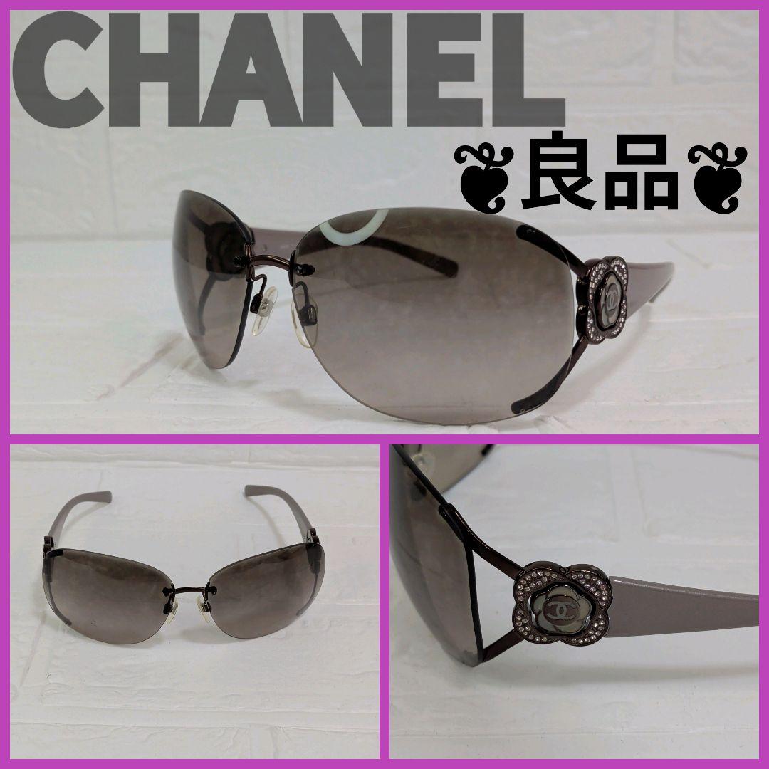 良品✨️　CHANEL　サングラス　リムレス　ココマークカメリア　ラインストーン
