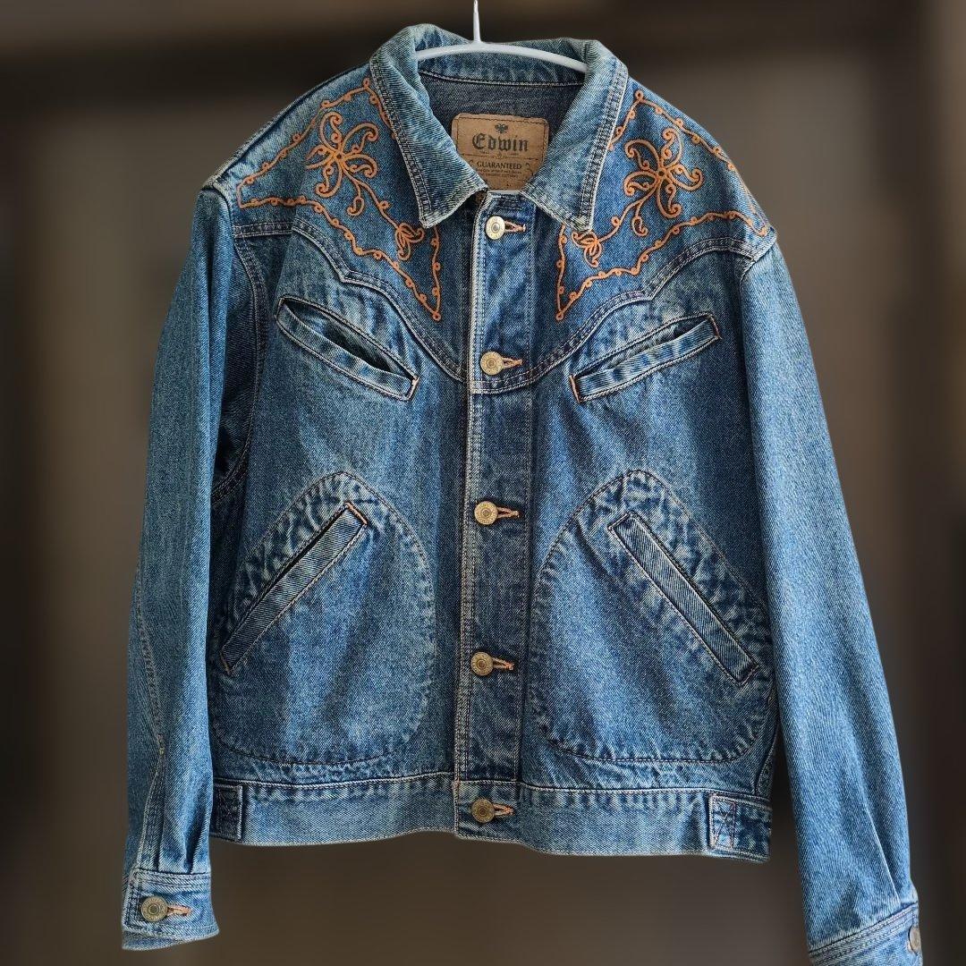 EDWIN 90s ヴィンテージ Gジャン 刺繍デニムジャケット メンズMサイズ