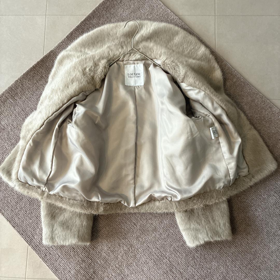 美品 近年 ルルウィルビー♡エコファー コート ジャケット ショールカラー 2