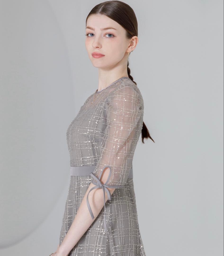 LEJA チェックスパンコールリボンワンピースドレス結婚式パーティー二次会成人式