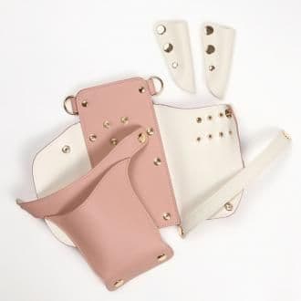 シエーナ ピンク×アイボリー 4〜6丁入れ シザーケース グローブホルダー付き