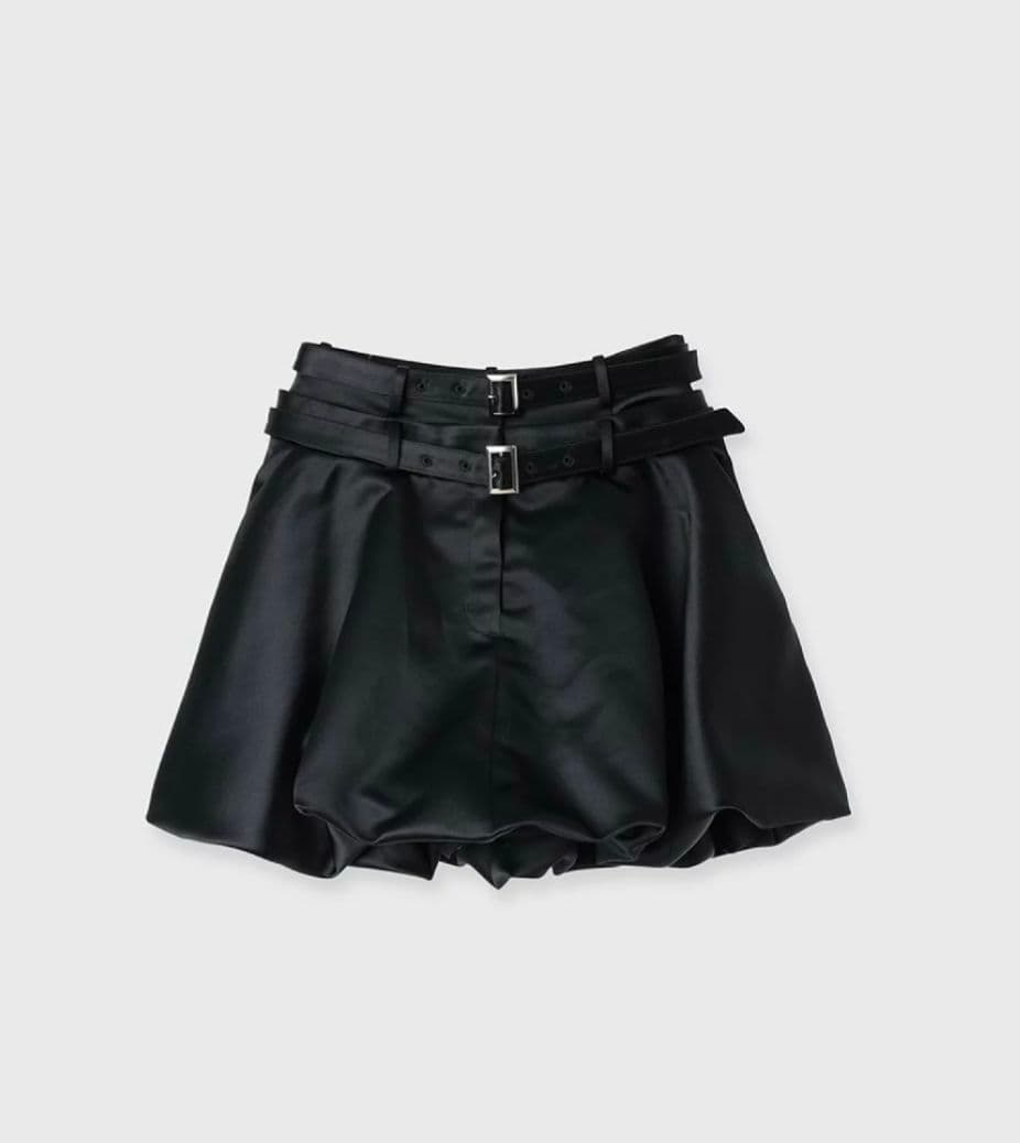 ダブルベルトサテンミニスカート　ブラックМ