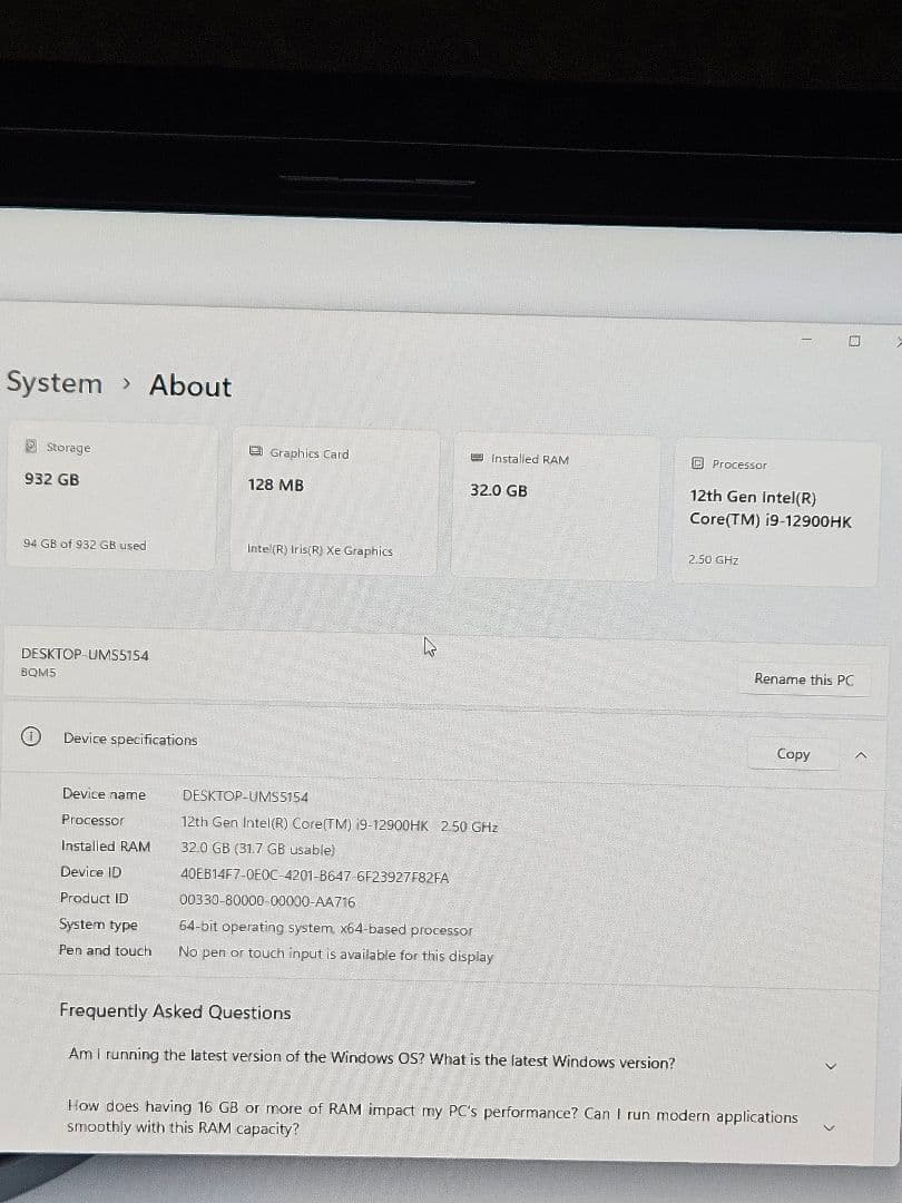 国内版-Mini PC i9 12900HK RAM 32gb- ssd1tb