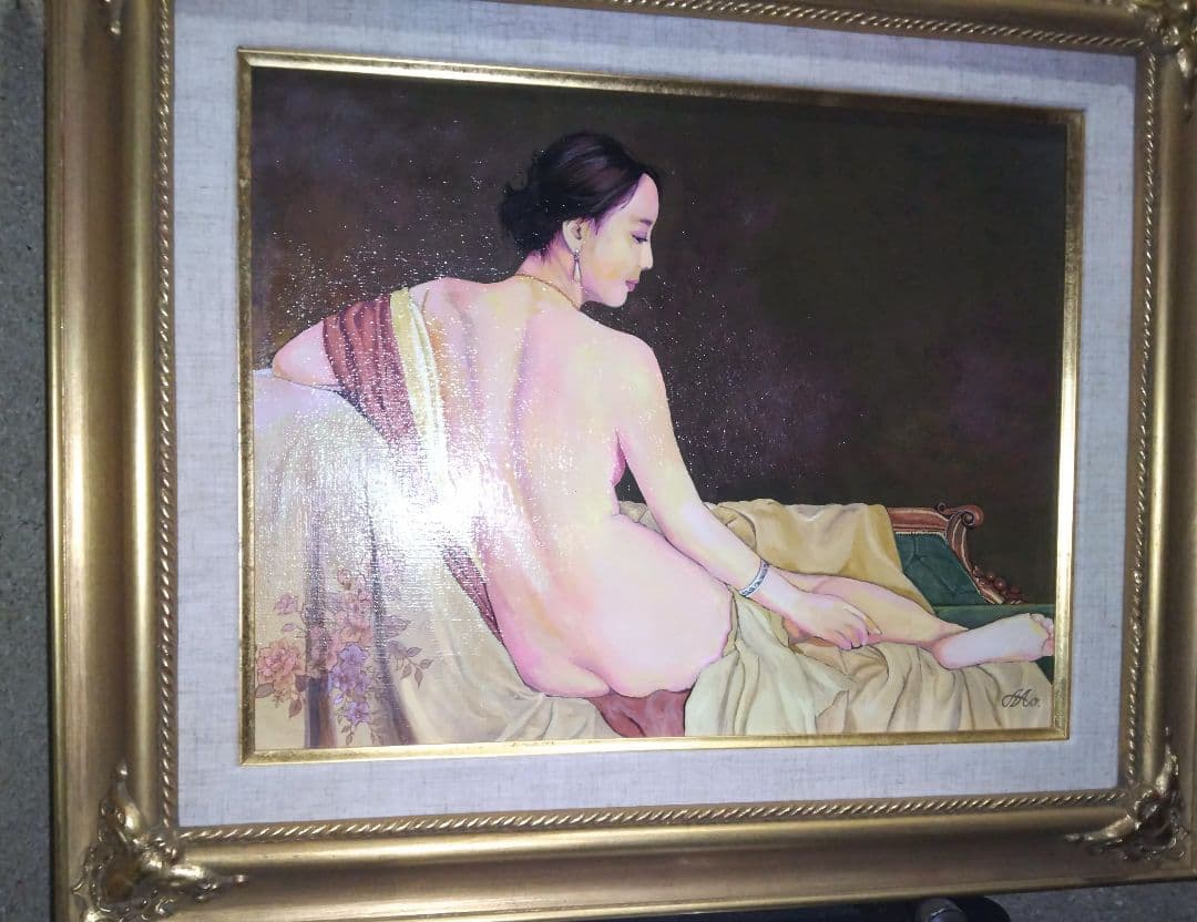 森本草介、絵画、美人画、油彩６号、裸婦、憩いの時、新品額縁、肉筆、高塚省吾。