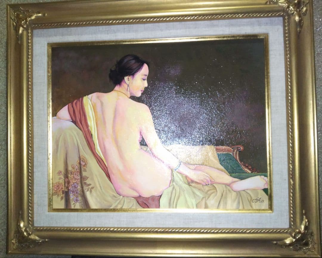 森本草介、絵画、美人画、油彩６号、裸婦、憩いの時、新品額縁、肉筆、高塚省吾。