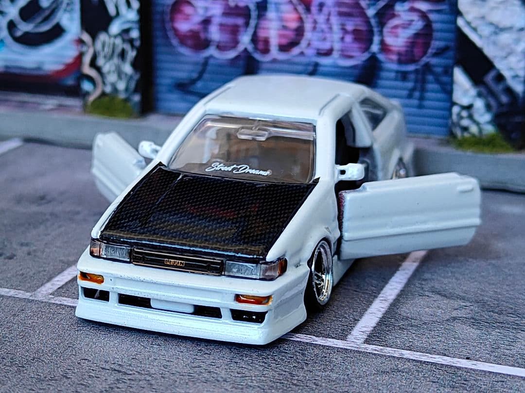 トミカ改造 トヨタ レビン フルエアロ プレミアム白 ☆深リム ☆ホットウィール