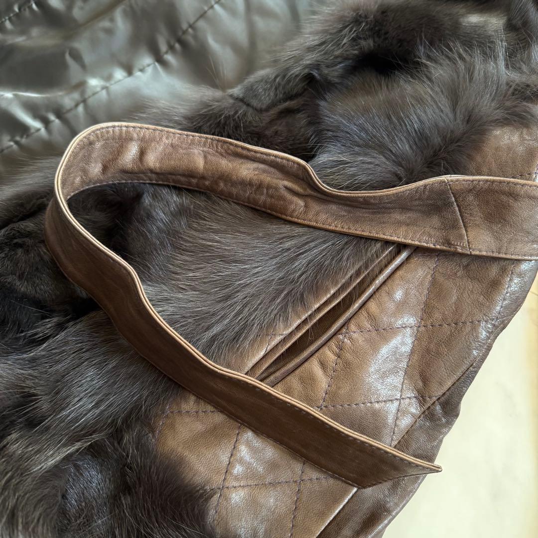 高級★ノワールリビエール フォックス毛皮 羊革 イタリアレザー ベルテッドコート
