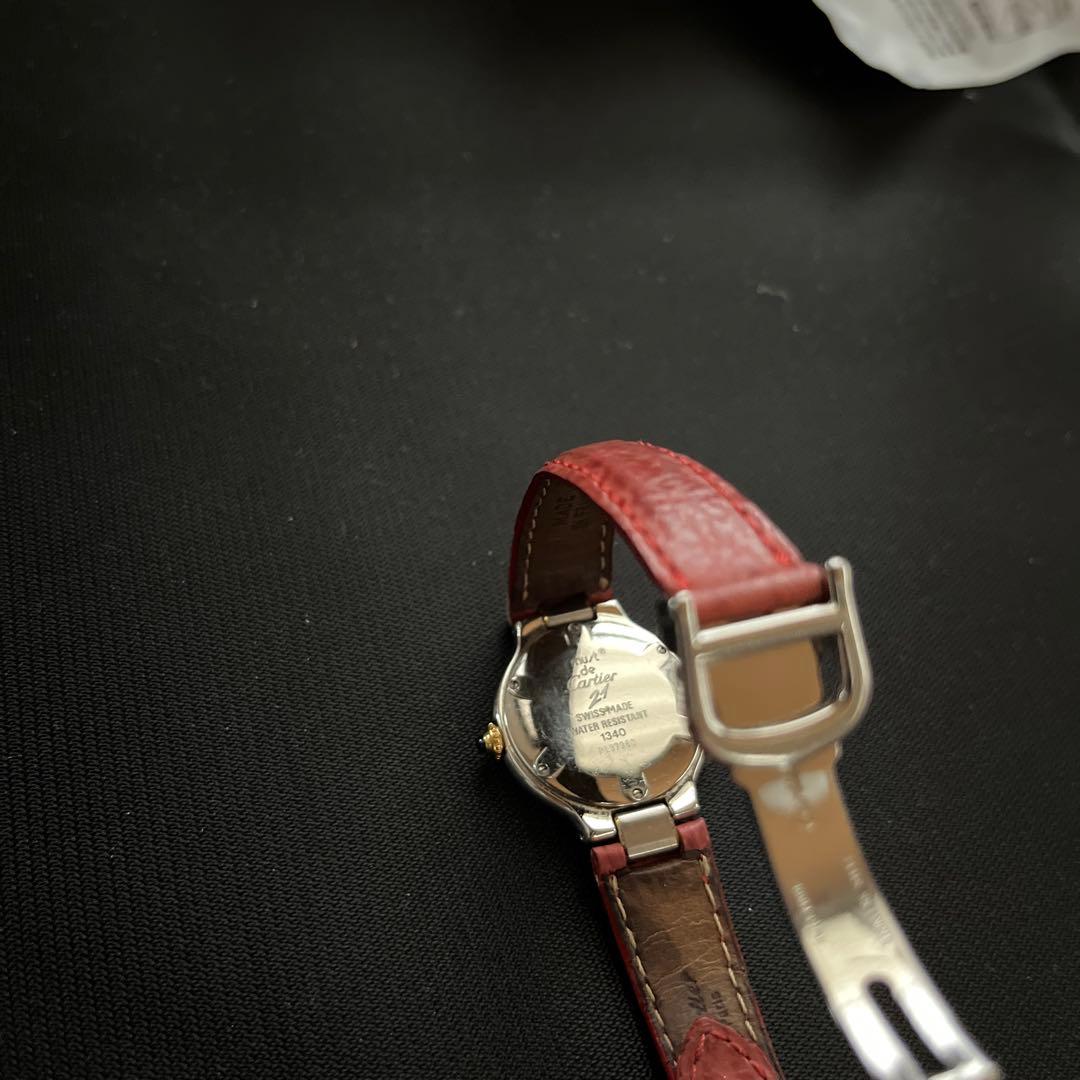 カルティエレディース時計 赤 レザー/電池交換済み