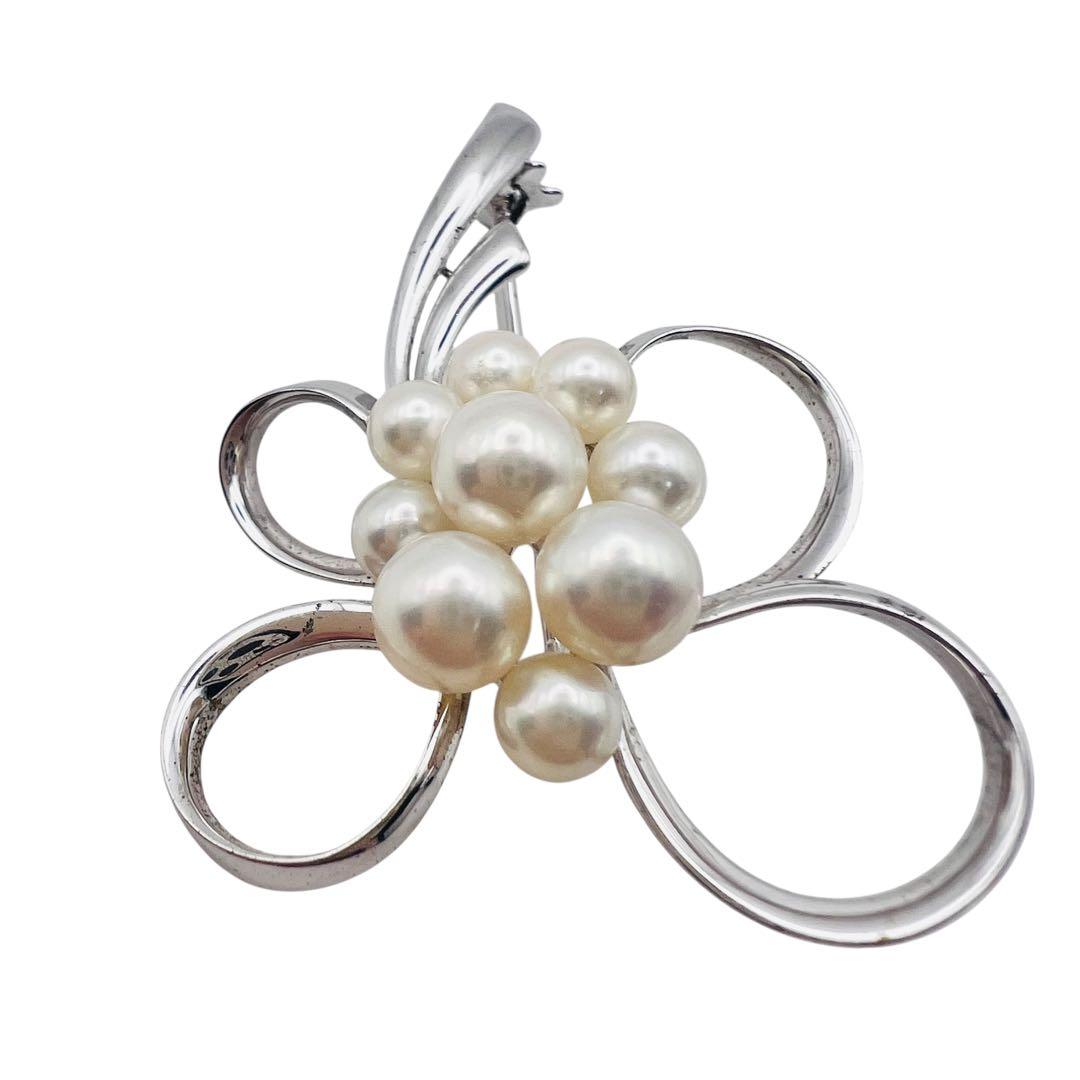 美品　ミキモト　あこやパール　真珠　9粒　シルバー　フラワー　ブローチ