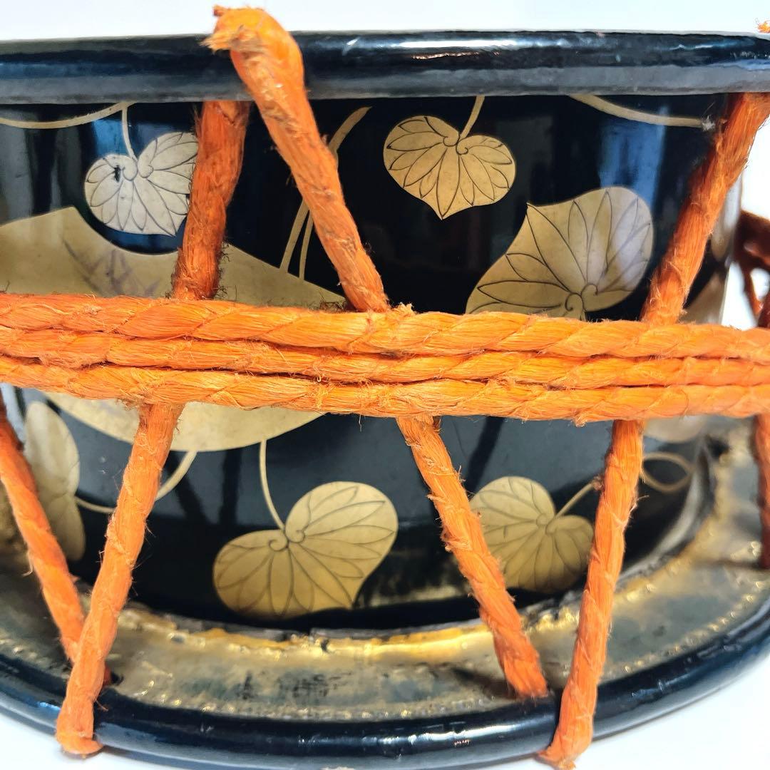 【蒔絵・金彩】締め太鼓　和太鼓 34.5cm×16cm 扇絵柄　扇子　打楽器