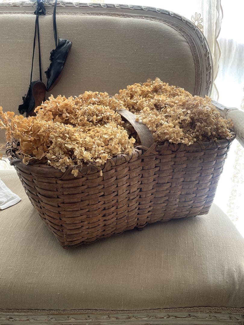 フランスアンティーク　特大パニエ　ドライフラワー　アナベル　バスケット　カゴ
