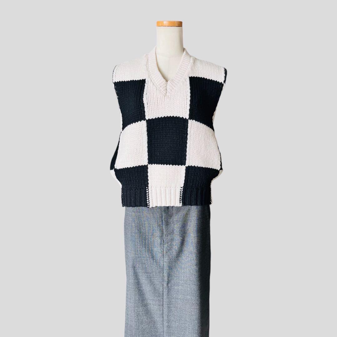 FRAME DENIM 定価6万 市松 チェック ニ　ット ベスト S