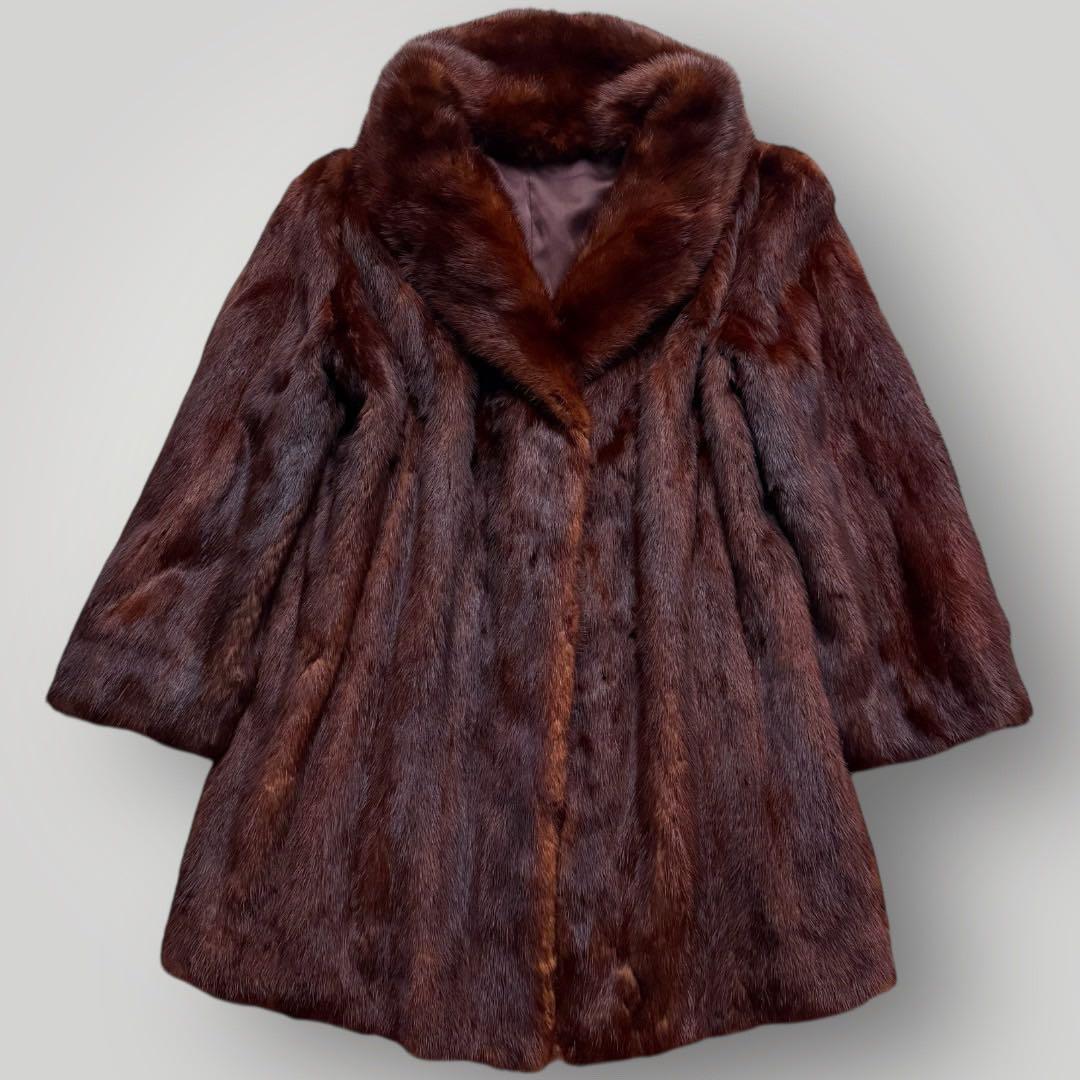 本毛皮 ウィーゼル リアルファーコート 毛皮 レディース ブラウン