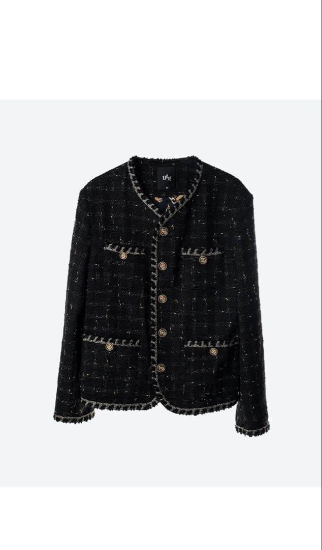 ツイードノーカラージャケット　ブラック、ゴールド　韓国　musinsa