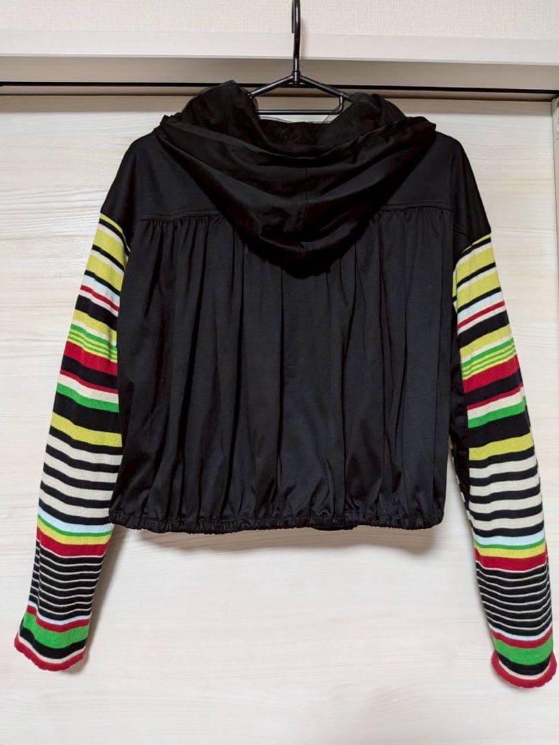 アルベロ2612◆カラフルストライプ袖フード付きパーカー