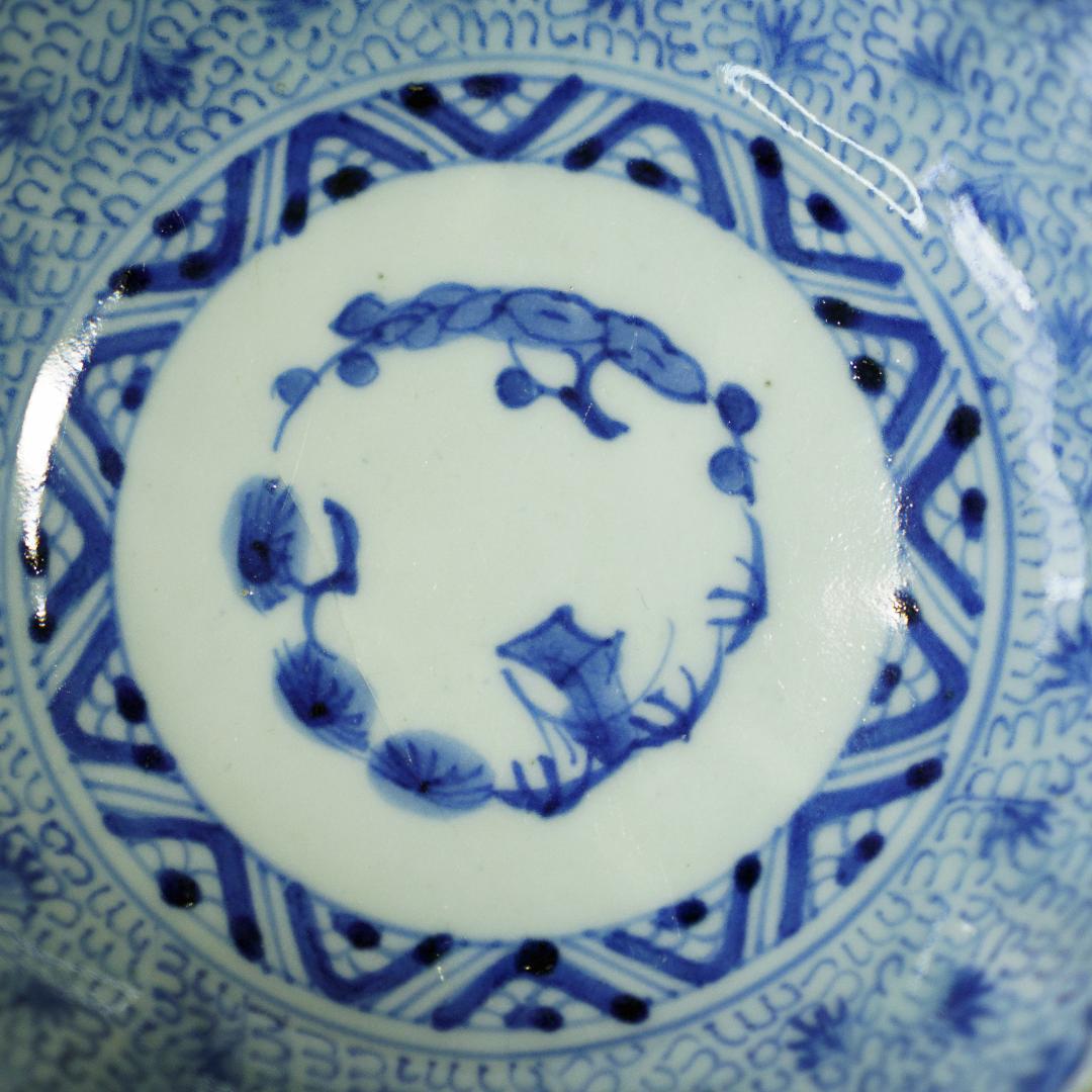 古伊万里　染付　微塵唐草 輪花縁　なます皿　成化年製 5枚セット