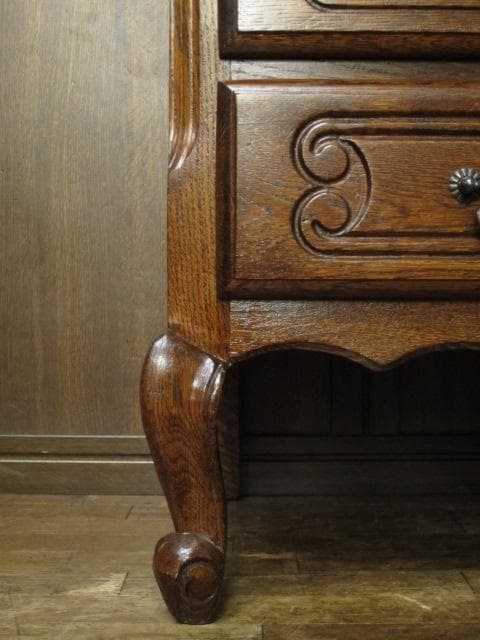 ルーマニア製 オーク材 猫脚 クラシック 6ドロアー 彫刻 チェスト/整理タンス