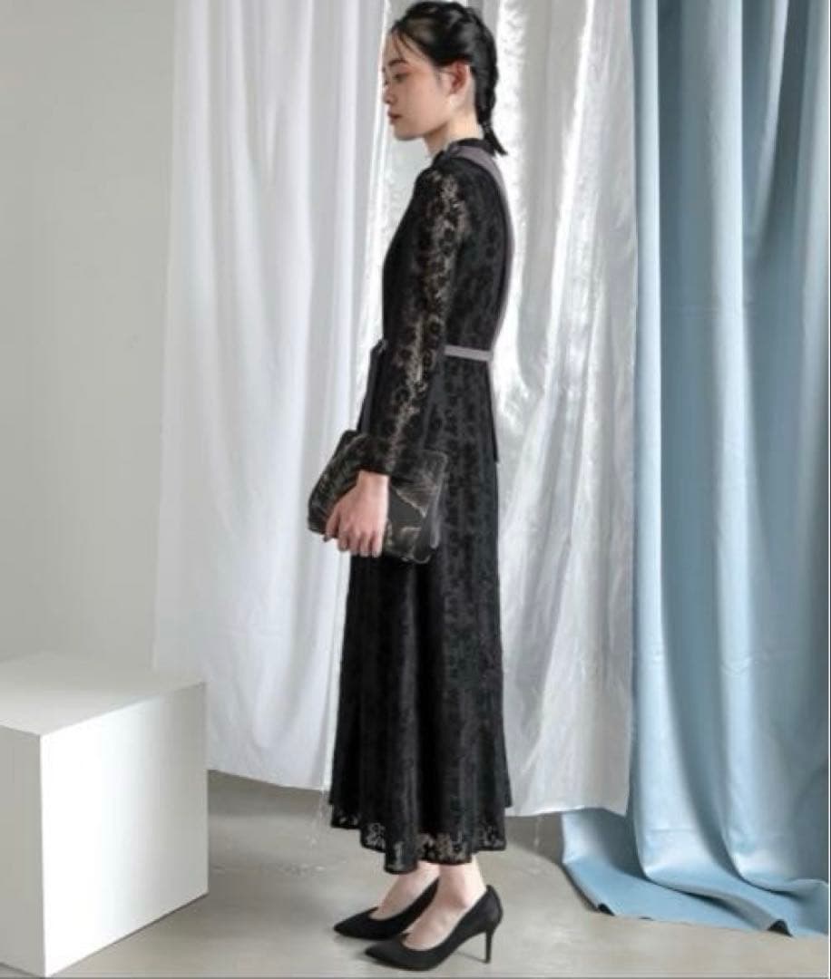 美品Callarusカラルス3L大きいイサイズ 異素材切替アシメワンピース結婚式