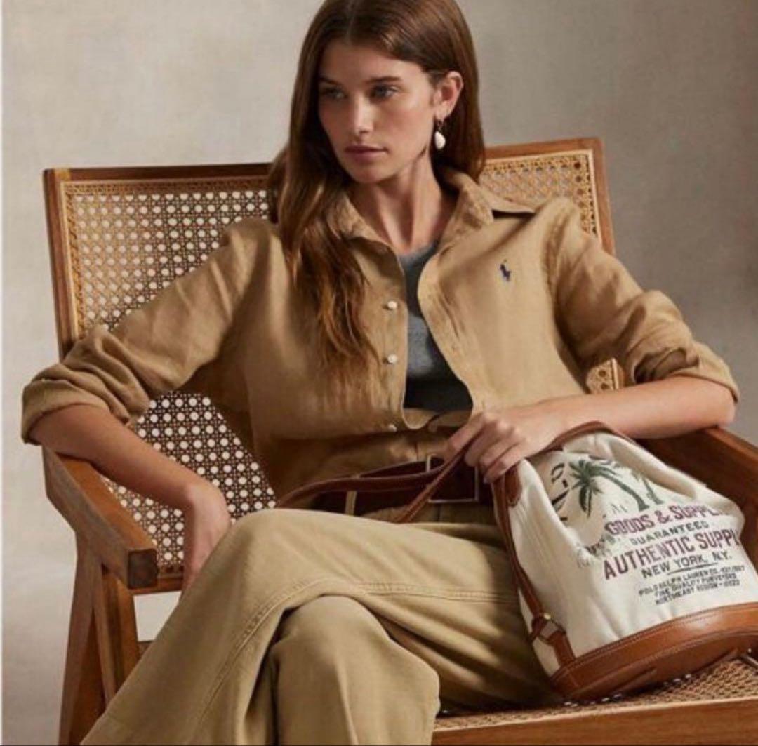 は*わ様 新品タグ付き　ポロラルフローレン リネン ボタンダウンシャツ ベージュ