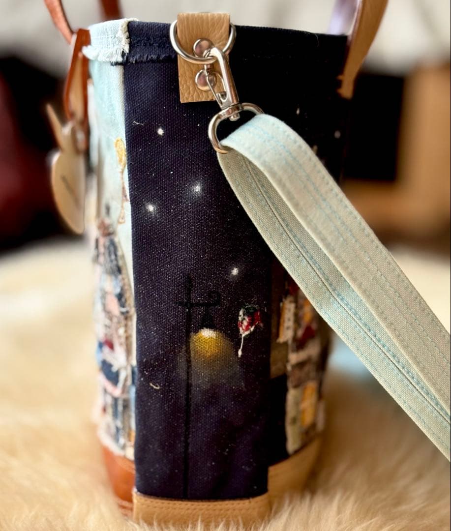 (手づくり)\"海の見える街\"ショルダートートバッグ刺繍アップリケ