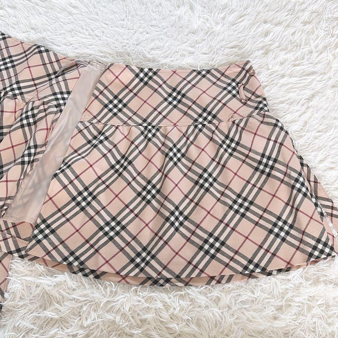 【バーバリーブルーレーベル】リボンベルトラップフレアスカート ノバチェック 36