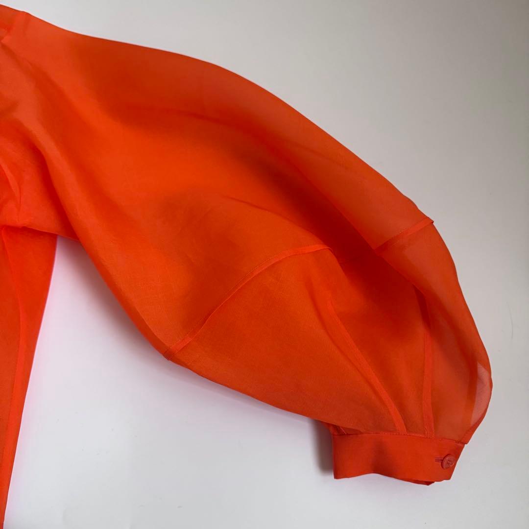 2024ブラミンク シルク100%バックリボンブラウス オレンジ BLAMINK