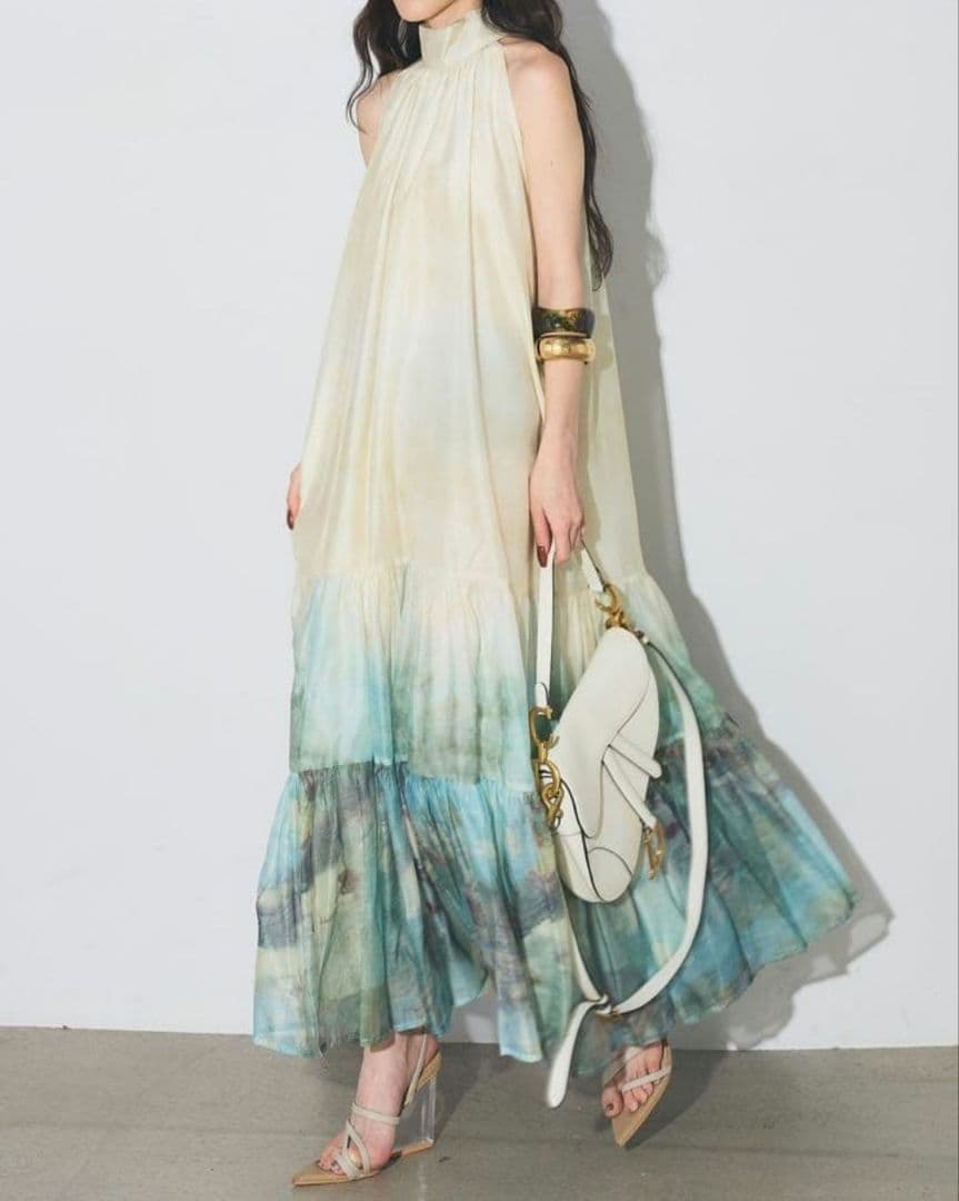 タグ付✨ANDREA&Co. 水彩アートティアードワンピース ホワイト F