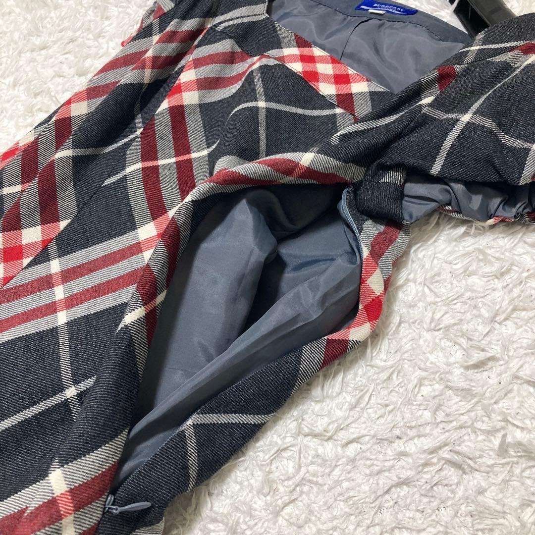 極美品♡ バーバリーブルーレーベル チェックワンピース ベルト プリーツ 36