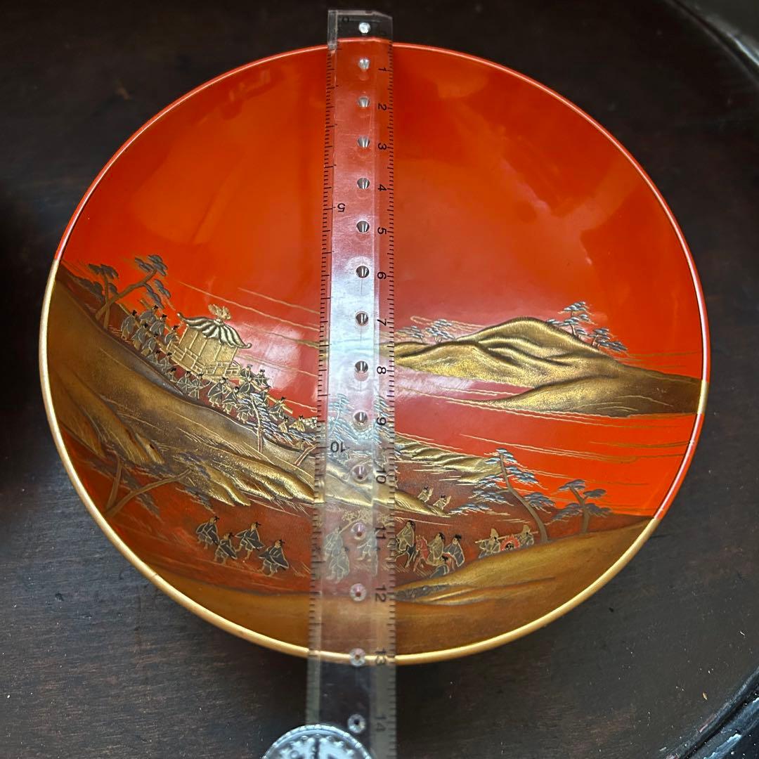 最上級　高蒔絵　大名行列図の漆盃　本物保証
