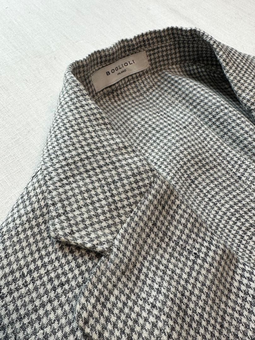 【美品】BOGLIOLI MILANOグレーハウンドトゥースリネンジャケット48