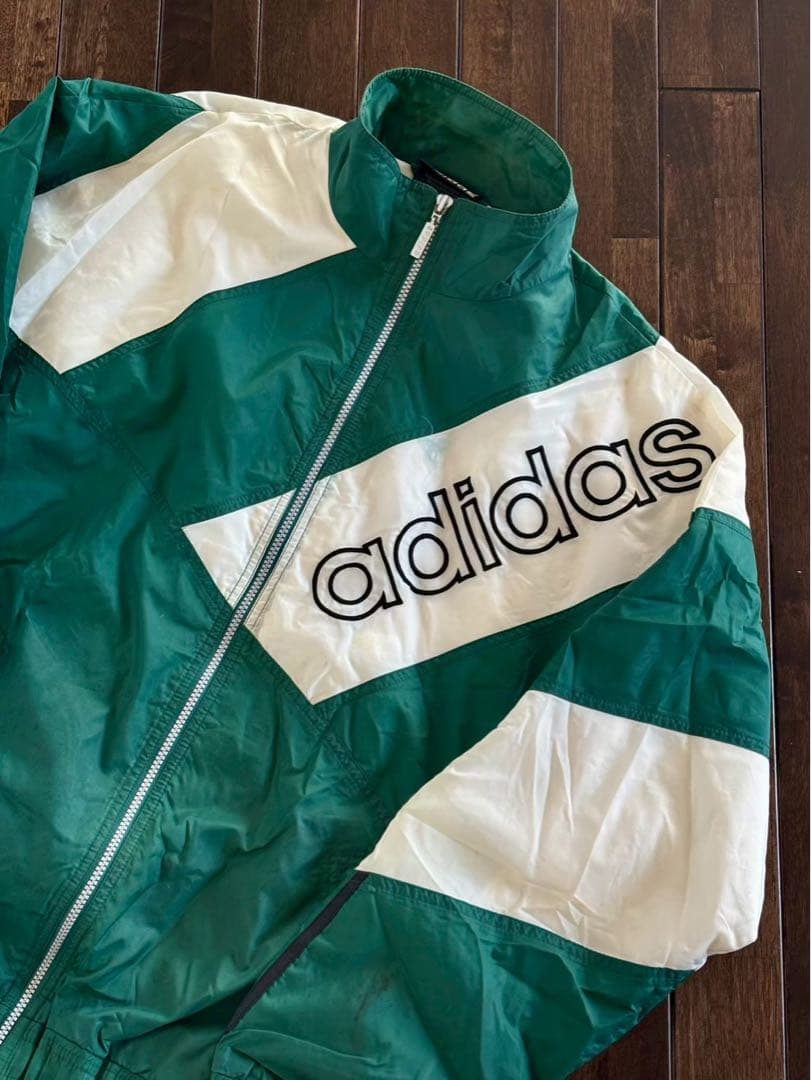 アディダス/入手困難 90s 国旗刺繍タグ ナイロン セットアップ 緑×白 L