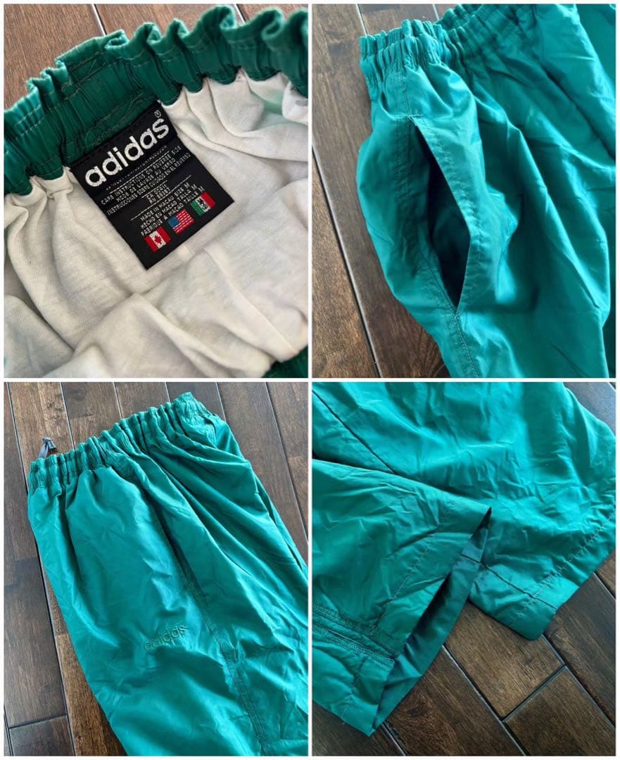 アディダス/入手困難 90s 国旗刺繍タグ ナイロン セットアップ 緑×白 L