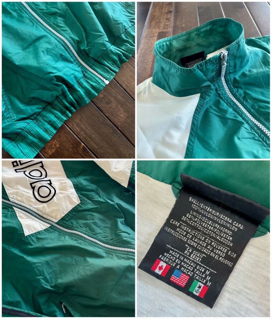 アディダス/入手困難 90s 国旗刺繍タグ ナイロン セットアップ 緑×白 L