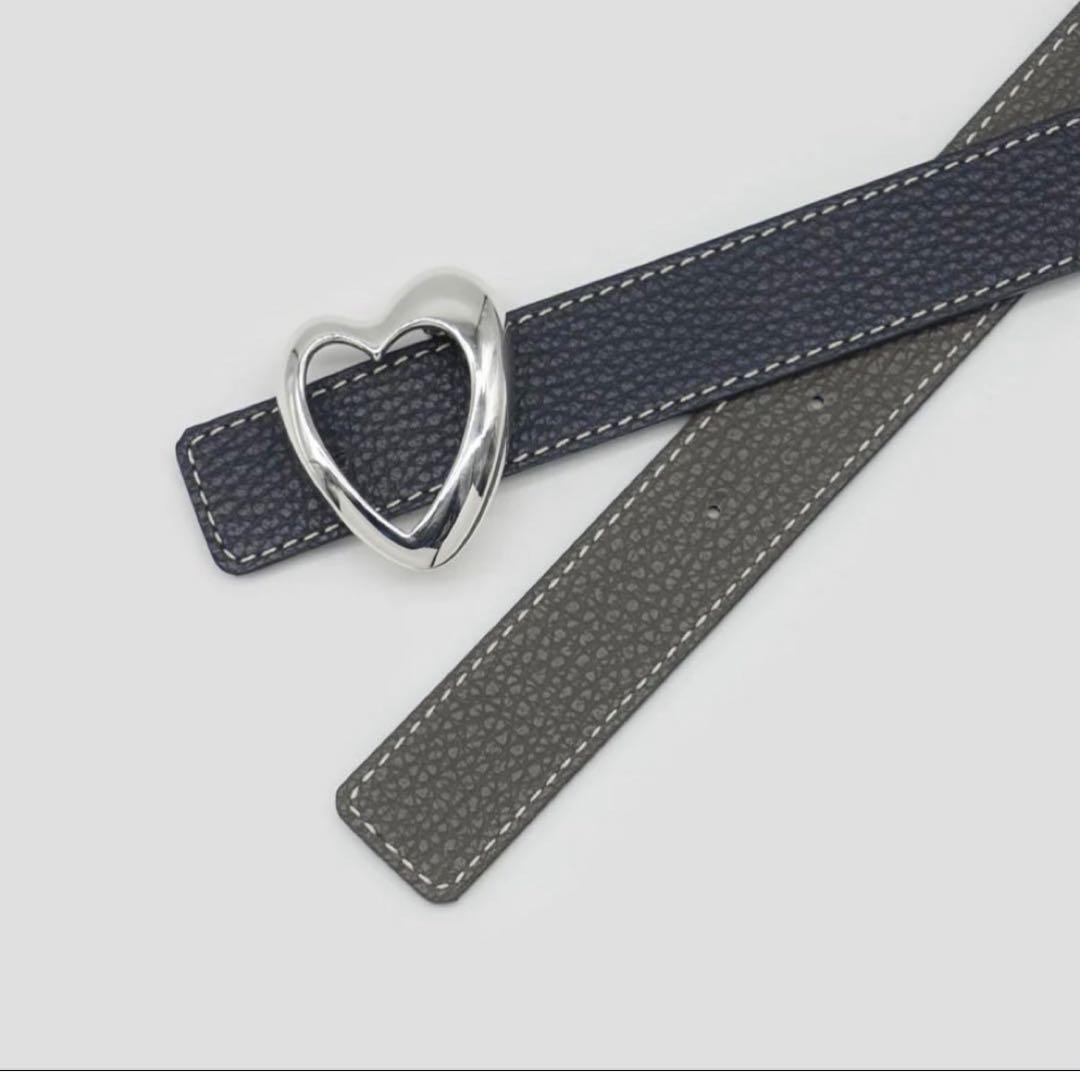 A VACATION ハートバックルベルト ネイビー/グレーxシルバー80cm