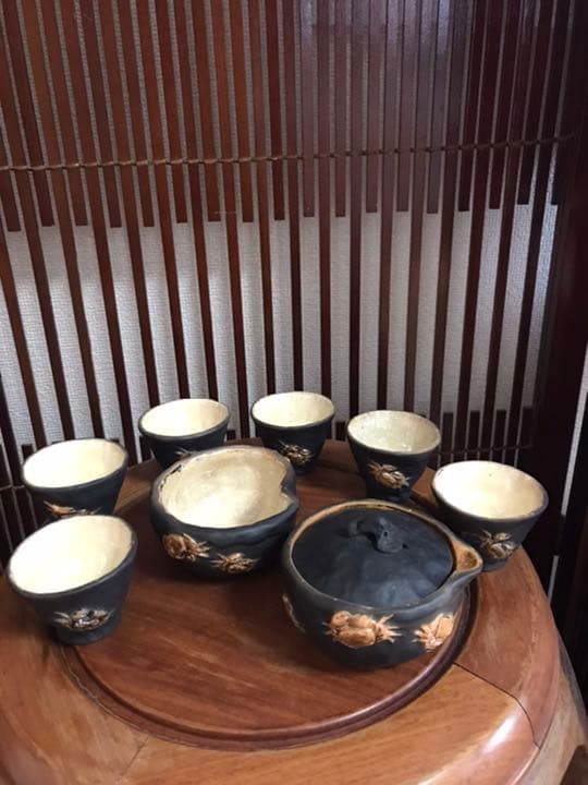 希少 幻の一品 名工 中川鷺脚 造 鷺脚焼 蟹彫刻 細密彫刻 煎茶器