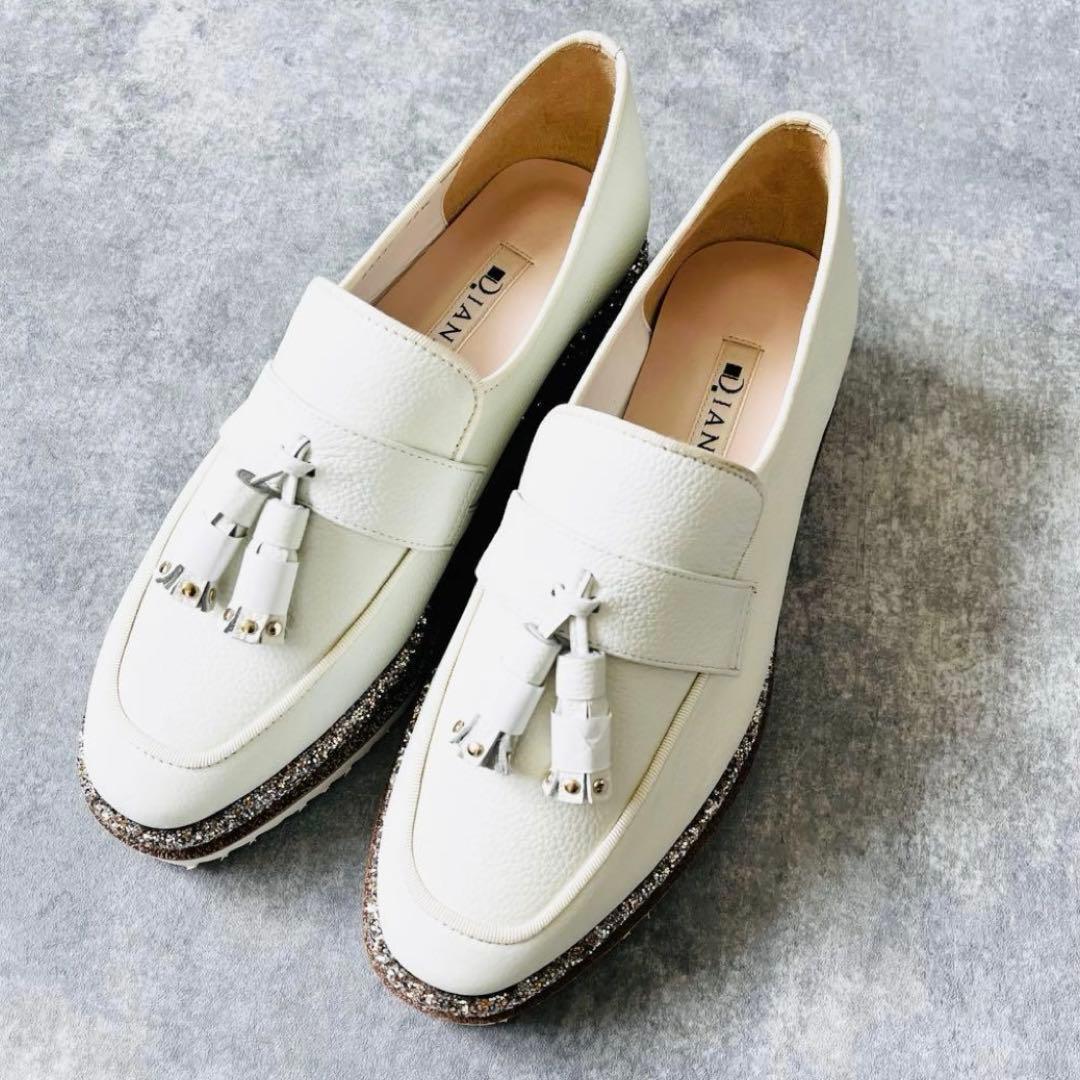 未使用　DIANA 本革タッセルレザー厚底ローファー　グリッター