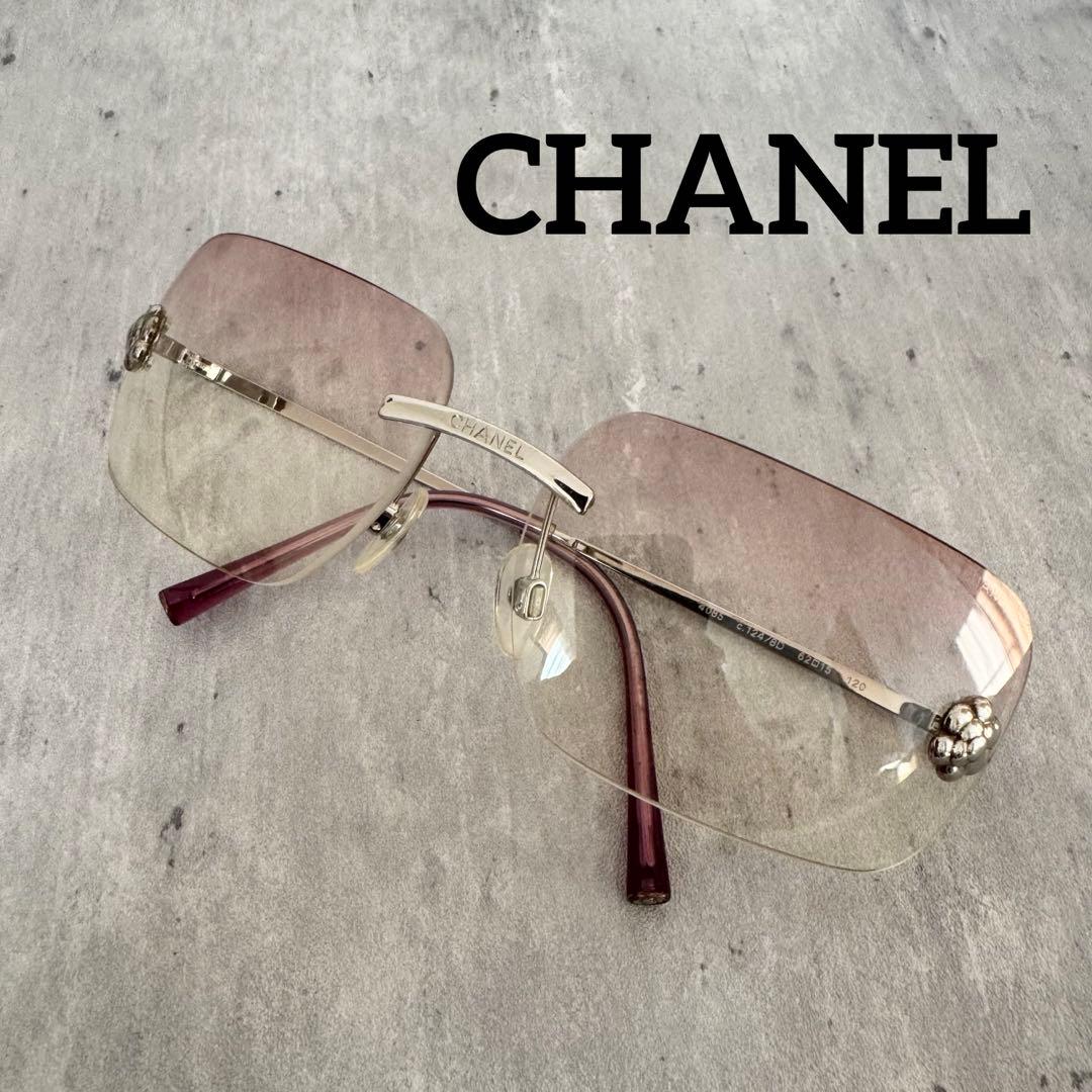 【美品】シャネル CHANEL サングラス カメリア ツーポイント カラーレンズ