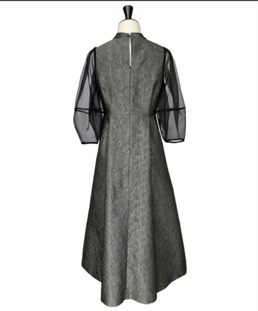 【新品】シアーランタンスリーブふくれジャカードドレス パーティドレスLサイズ