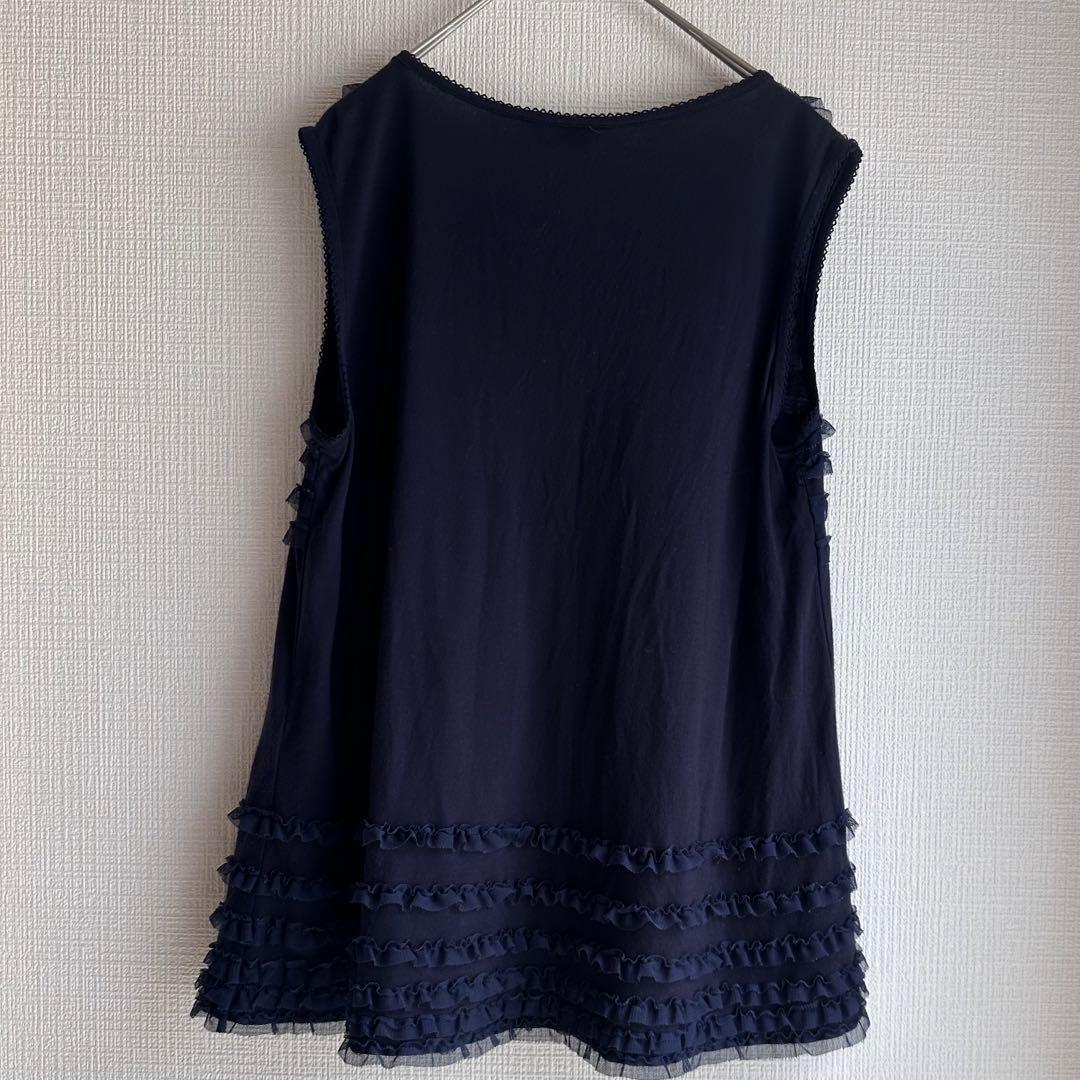 近代モデル　ピンクはピンクノースリーブヒラヒラレース　ネイビー　Lサイズ