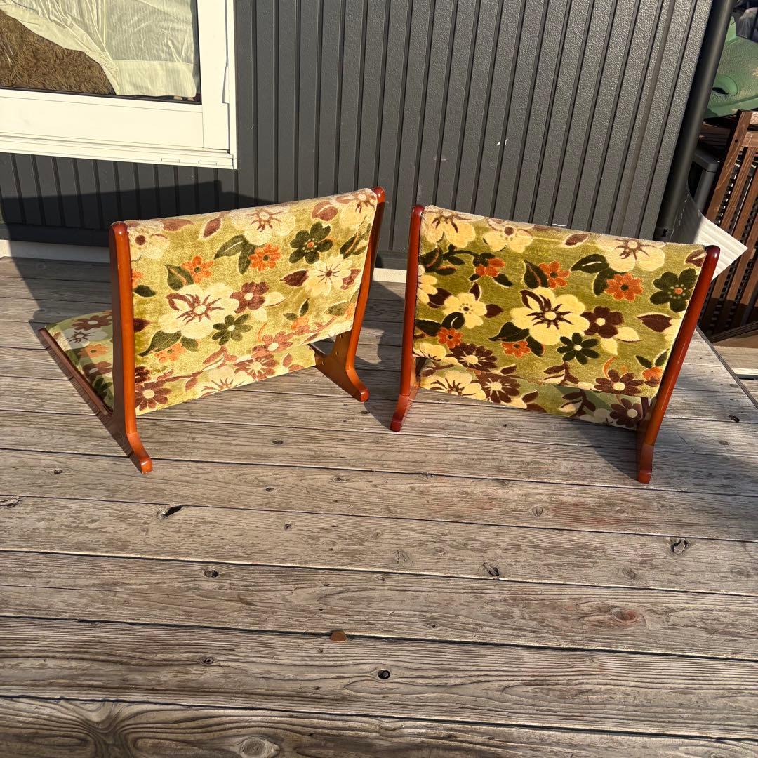 ①昭和レトロ ニチハン 花柄座椅子 2脚セット 花柄 和モダン 折りたたみ古家具
