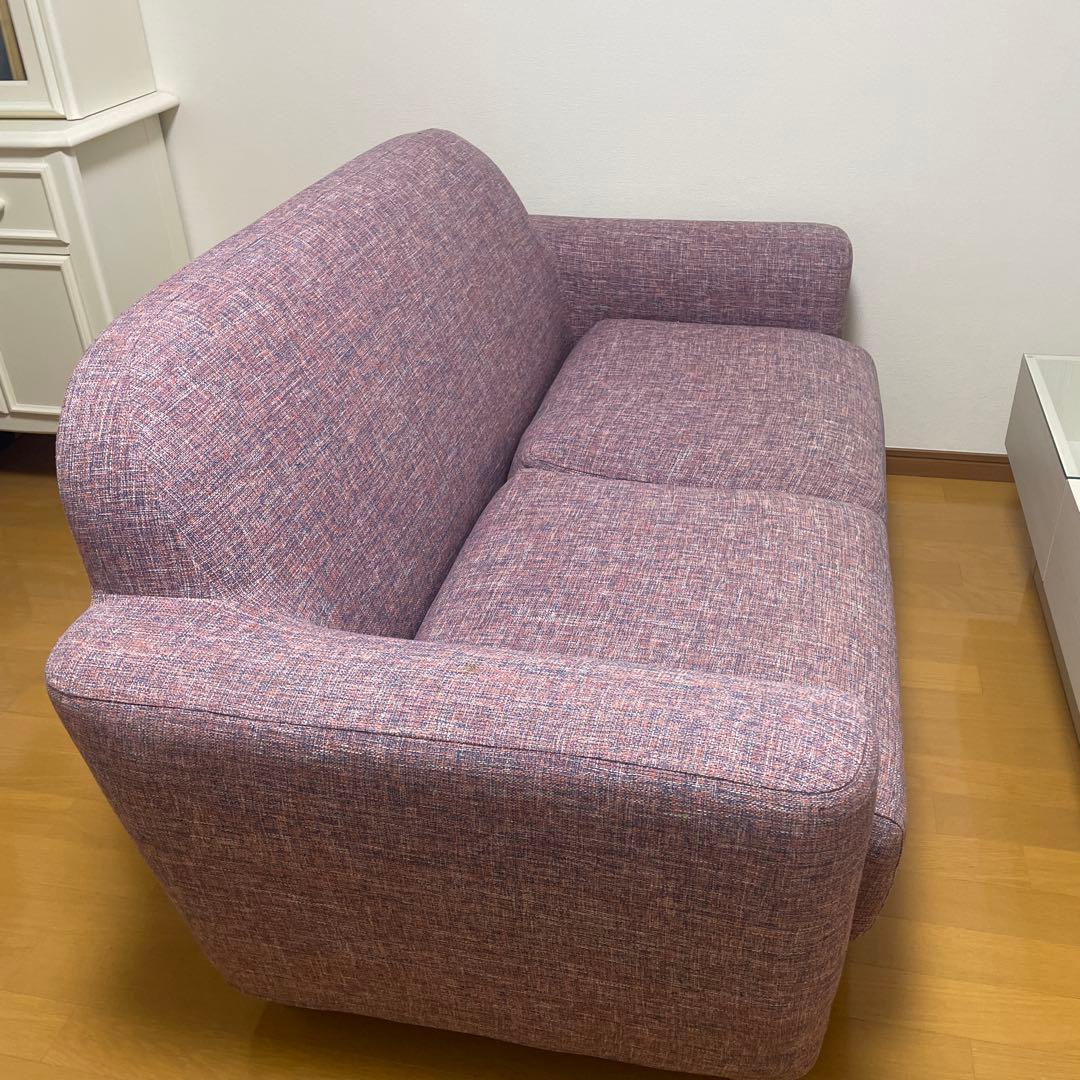 ピンク系ツイード生地 2人掛けソファ