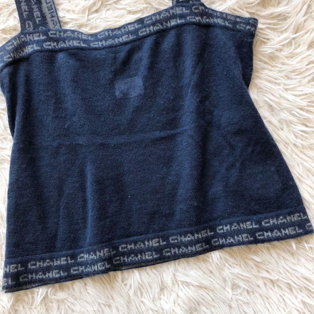 【イタリア製 カシミヤ 100%】シャネル　 キャミソール　ネイビー M ロゴ