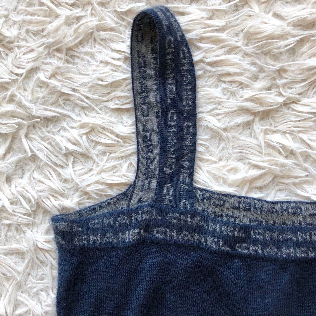 【イタリア製 カシミヤ 100%】シャネル　 キャミソール　ネイビー M ロゴ