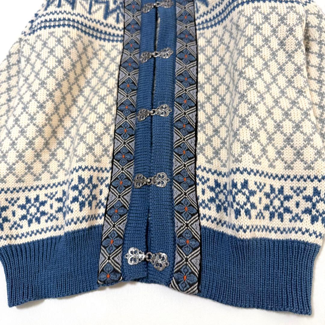 【ダーレ オブ ノルウェイ】ノルディックカーディガン（XL）ブルー　シルバー金具
