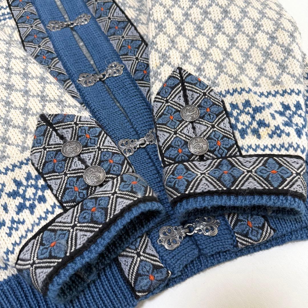 【ダーレ オブ ノルウェイ】ノルディックカーディガン（XL）ブルー　シルバー金具