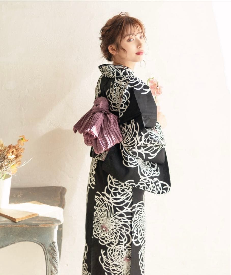 DITA ディータ 浴衣 2点セット 月夜の乱菊しらべ 黒 白 ピンク